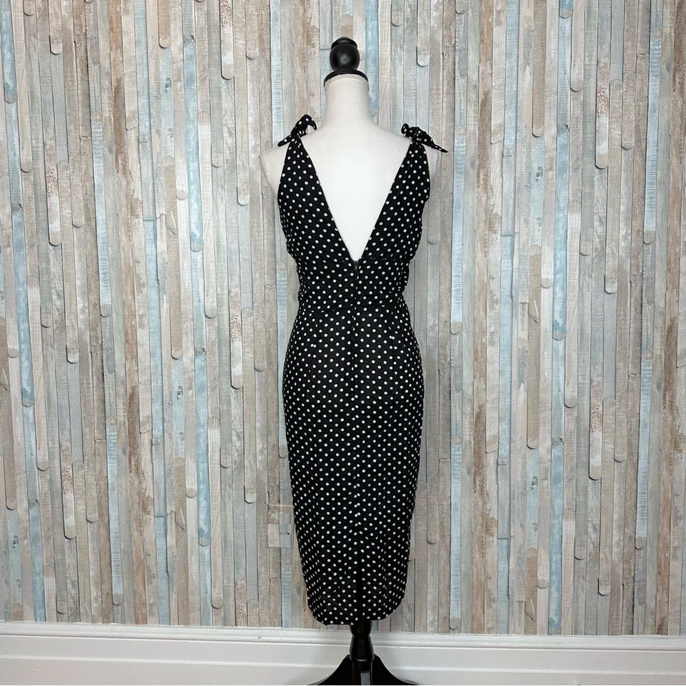 Dixiefried XL Retro Polka Dot Tie Shoulder Midi Wiggle Sheath Dress Pinup Girl - Picture 5 of 7